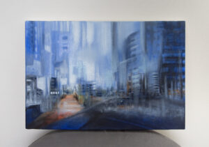 The original oil painting named "Brief Encounter" by Evelina Klanikova is painted on a wooden board and depicts a city in an abstracted manner with realistic elements. The painting's composition features a dynamic interplay of geometric shapes and lines that create an engaging visual effect. The painting's colors are a harmonious blend of muted blues, greys, and browns, evocative of an urban landscape. The painting measures 20 x 30 cm and is perfect for adding a contemporary and stylish touch to any interior. The painting's unique style and blend of abstract and realistic elements make it an excellent choice for art collectors and enthusiasts who appreciate unconventional art.