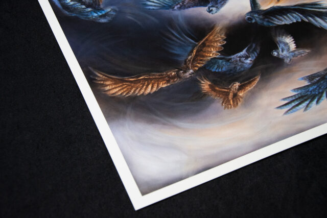 Closeup view of aufsterhung fine art prints