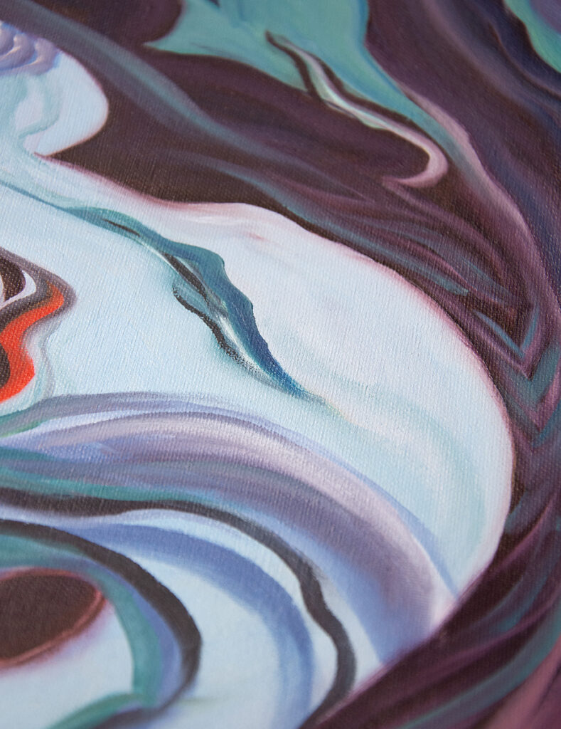 This close-up image showcases the intricate details of the oil painting "Deep Ocean" by Evelina Klanikova.